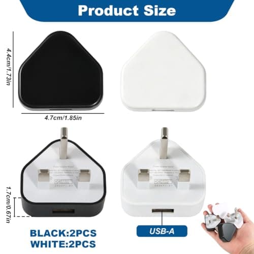 4 Pack 5V 1A USB Plug UK, USB Wall Charger Phone Plugs 3 Pin Mains Adaptor — view 2