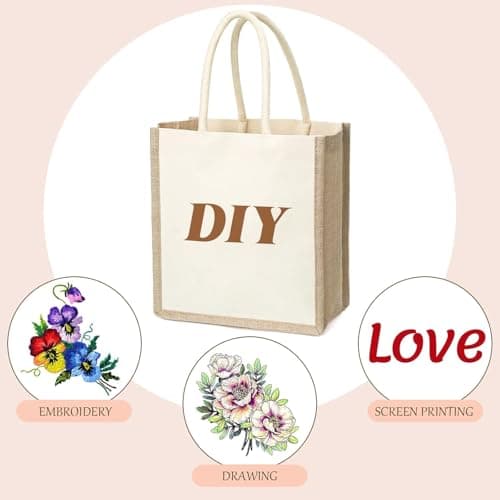 SOUJOY 6 Pack Burlap Tote Bags, 23×25cm Reusable Jute Gift Tote with Handles, Small Beach Bags, Canvas Grocery Shopping Tote for Thanksgiving, Christmas, Bridesmaid, DIY, Shopping, Pool, Wedding Bag — view 6