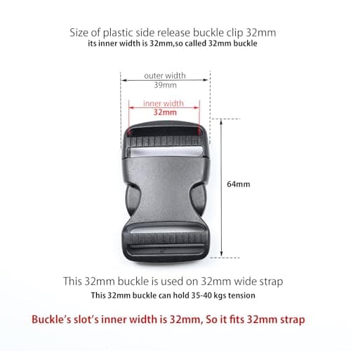 Baikeen Quick Side Release Buckles 32mm Heavy Duty Plastic Side Release Buckle Clips Backpack Belt Replacement Buckle(32mm,2 Sets) — view 2