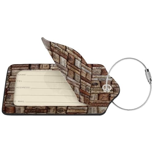 FEYUNYAN Leather Luggage Tags with Privacy Flap, 1 Pcs Travel Id Bag Tags, Wine Cork, Waterproof Suitcase Name Badge Holders with Stainless Steel Loop for Travel, Backpack, Luggage Identification — view 2