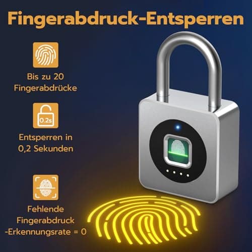 Anweller Padlock, Fingerprint & App Unlock, Silber, Weatherproof for Door, Locker, Cellar — view 2