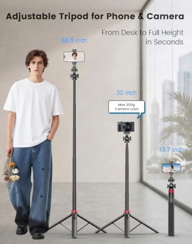 68.5" Phone Tripod with Fill Light (2500K-9900K), Selfie Stick with Remote — view 3
