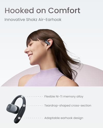 SHOKZ OpenFit Air Open-Ear Headphones, True Wireless Bluetooth Earphones with Mic, Fast Charging, 28h Playtime, IP54 Waterproof for Workout - Black — view 3