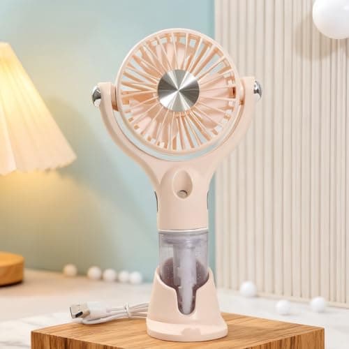 FUNCITTE Handheld Misting Fan with Detachable Base, USB Rechargeable Portable Water Spray Cooling Mini Fan, Personal Hydrating Mist Fan for Summer Outdoor Travel Beach Sunscreen Makeup (Apricot)