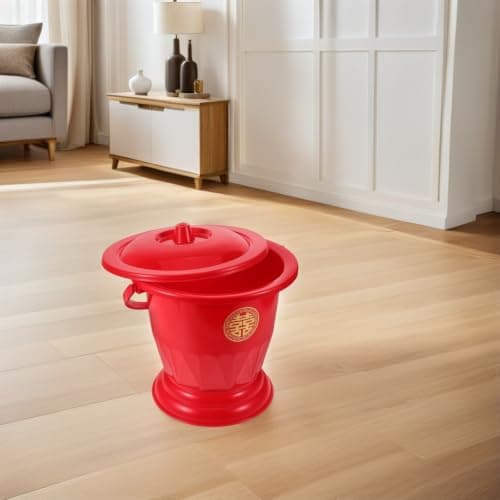 Red Wedding Chamber Pot with Lid Portable Plastic for Travel Camping — view 5