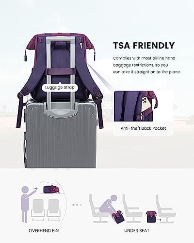 LOVEVOOK Purple Backpack Womens, 15.6 inch Laptop Rucksack Bag for Women, Waterproof Work Backpack for Teacher Nurse, Fashion School Bags with USB Port for University Travel Office Business, Purple — view 5