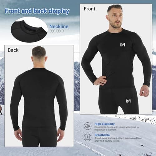 MEETWEE Men's Thermal Underwear Tops, Black Camo Long Sleeve Compression Shirt, Regular Fit, XL — view 3