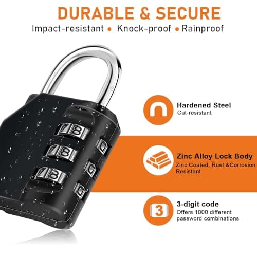 NAGE Combination Padlock, Locker Padlocks with 3 Digit Lock (2p, Black) — view 4