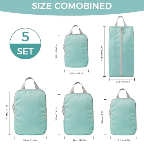 Compression Packing Cubes for Suitcases, Ultralight 5 Set Packing Cubes for Backpack Waterproof Travel cubes Suitcase Organizer Bags Set for Luggage Travel Essentials (Blue) — view 2