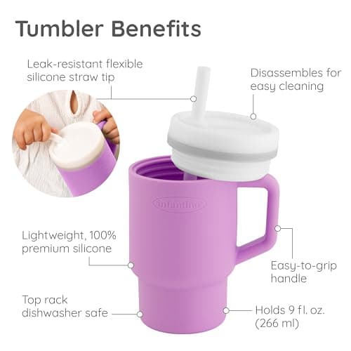 INFANTINO My 1st Tumbler – Adorable Miniature Tumbler with Leak-Resistant Straw and Toddler-Friendly Handle, Encourages Hydration, Easy to Clean, 9 fl. oz, Lilac — view 5