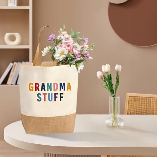 DAWKJOA Canvas Tote Shopping Bag With Keyring Set, Cute Grandma Birthday Gifts For Grandma, Mothers Day Present Idea Women, 35x37cm Shopper Handbag — view 3