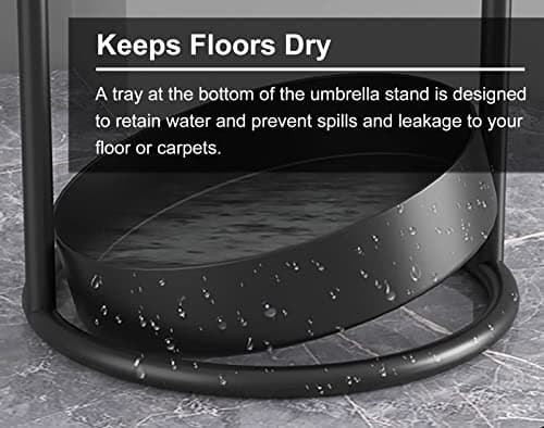 Gold Minimalist Umbrella Stand with Drip Tray & Hook Nordic Round Entry Hallway Organizer Rack for Canes Ski Poles and Golf Clubs — view 5