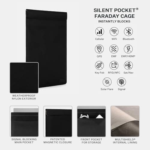 SLNT Weatherproof Nylon Faraday Bag with Silent Pocket - Signal Blocking Device Vertical Sleeve for 13" Laptops & Tablets - Blocks RFID, WiFi, Bluetooth, NFC, Cellular, GPS, EMF (Black Nylon, 13 in) — view 3