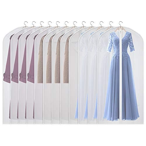 Univivi Hanging Garment Bags, 60 inch Suit Bags for Storage (Set of 12), PEVA Moth-Proof Breathable Dust for Long Dress Wedding Dress Bag, Clothes Covers for Coats, Suits, Gowns (60cm*152cm)