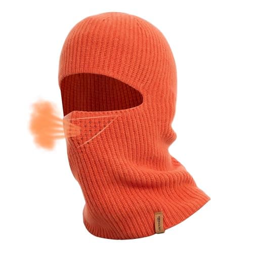 ACUSHLA 100% Merino Wool Balaclava, Thermal Winter Ski Mask Unisex, Orange