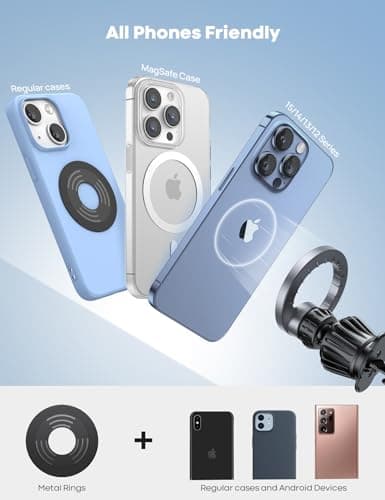 Lamicall Car Phone Mount for MagSafe - [20x N52 Magnet] Magnetic Phone Holder Car, Air Vent Phone Mount Cradle Hook for iPhone Duo 18 17 16 15 14 Pro/Max/Plus/Air/, Others with Metal Plate - Grey — view 3