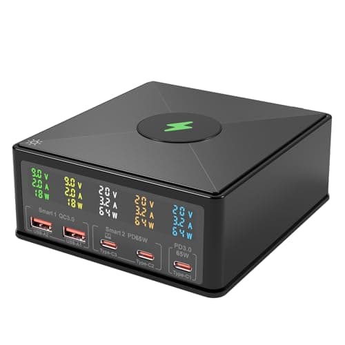 USB Charger Station Multi Port: Desktop 160W Power Fast Charging Hub Wall Block PD 3.0 – 5 Ports with Wireless Pad & Digital Display