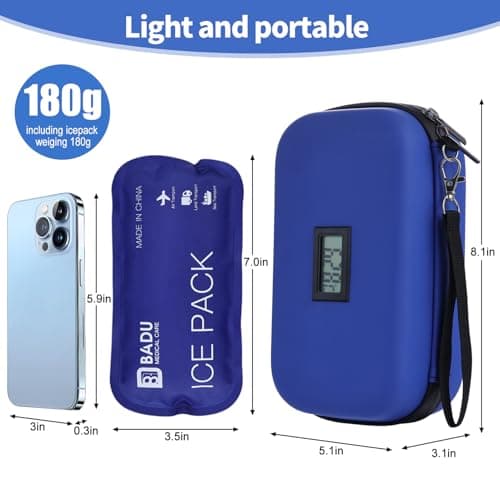 HIMDUZE Insulin Cooler Travel Case TSA Approved Refrigerated Medicine Cooler for Travel w/Thermometer Temperature Diabetic Case w/2 Reusable Ice Packs for Daily Life Trip, Blue — view 4