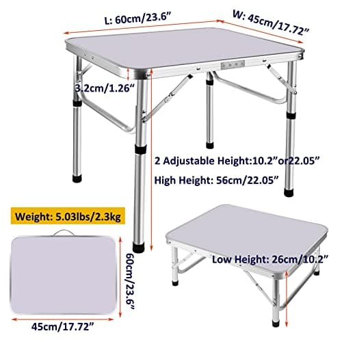 2ft Utility Table Folding Laptop Desk Computer Workstation Small Home Office Utility Study Writing Fold Up Desk, Compact Foldable Table with 2 Adjustable Height for Kitchen Dining Table, 60x45x26/56cm — view 2