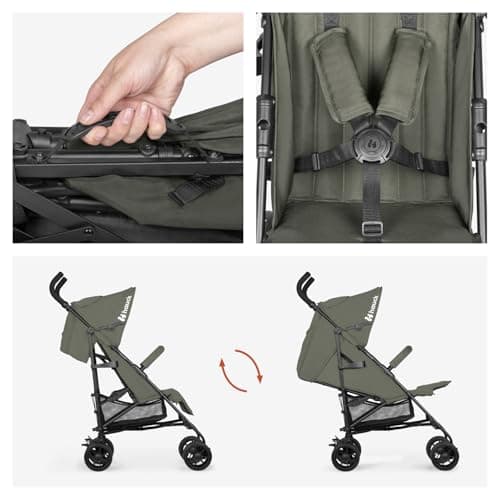 Hauck Fold N Care, Olive - Lightweight Umbrella Pushchair with Raincover from 6 Months to 22 kg, Lie Flat, Compact Fold, Sun Canopy UPF 50+, EVA Wheels, Large Basket, Travel Stroller — view 5