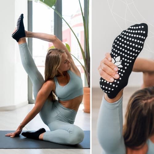 3 Pairs Pilates Grip Socks for Women, Non Slip Yoga Socks, UK 4-8 — view 2