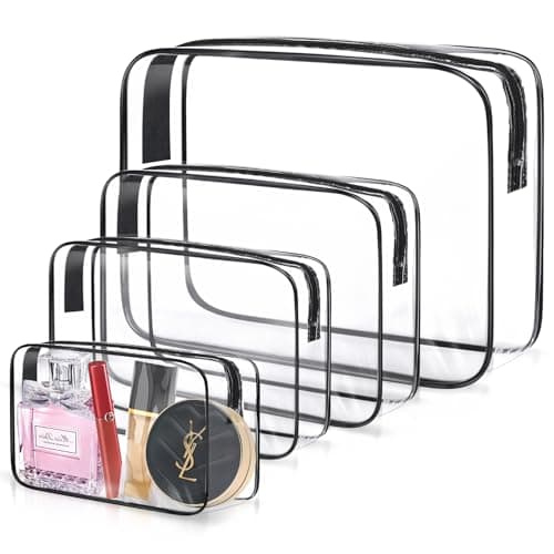 Lychico 4-Pack Makeup Bag, TSA Approved Clear Travel Toiletries Bag, Waterproof Cosmetic Bag with Zipper, Travel Essentials for Toiletries & Cosmetics