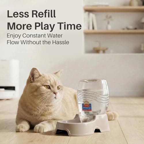 Flexzion Gravity Pet Water Dispenser for Cats & Small Dogs, 1/4 Gal, Beige — view 2