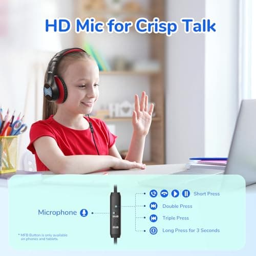 EarFun K3 Kids Headphones Wired with LED, Over Ear Headphones with Mic — view 3