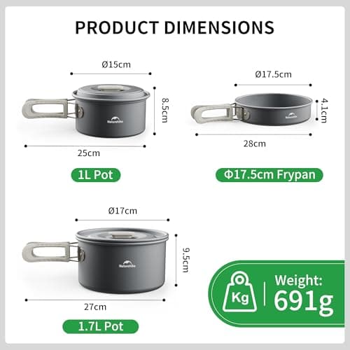 Naturehike 2-4 People Camping Cookware Kit, Non-Stick Lightweight Camping Pot and Fry Pan Set with Mesh Bag for Camping, Backpacking, Outdoor Cooking Picnic (pot) — view 3