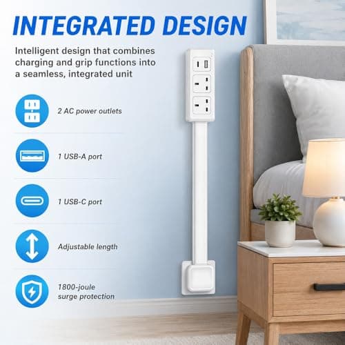 Rppiup Expandable Rotary Socket, Extension Socket Features USB-A USB-C & 2 AC Outlets, Outlet Extender UK, Hard-to-Reach Outlets in Narrow Places, Extends 17"-27" Rotates 180° Plug Extension Plug — view 4