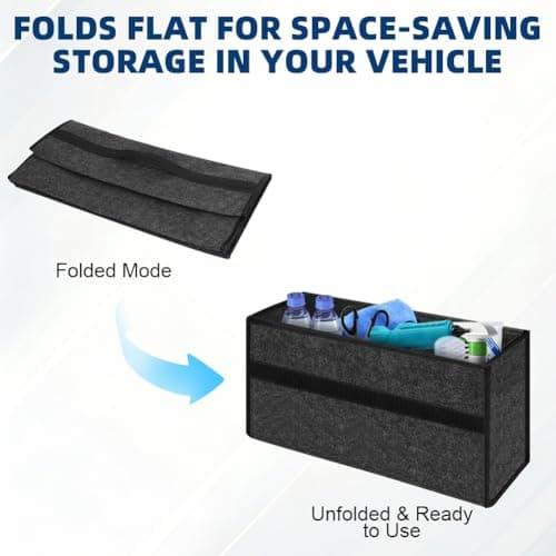 vsshe Car Boot Organiser Bag Anti Slip Foldable, Large Flip-Top Felt Trunk Organiser Hook and Loop, Car Boot Tidy for Tools Breakdown Emergency Travel Tidy for All Vehicles(50 x 17 x 23 cm Grey) — view 3