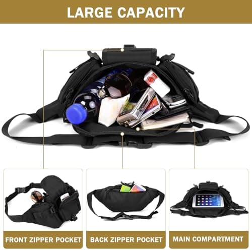 Huntvp Tactical Waist Bag Military Waist Pack Molle Bumbag Belt Pack Fanny Pack Bum Bag for Men Outdoors Walking Running Daily Use Camping Trekking(Black-l) — view 3