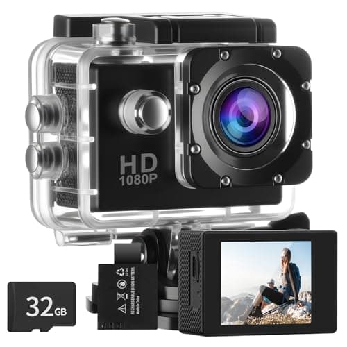 Aolso Action Camera with 32GB microSD Memory Card, 1080P 30FPS 30m Waterproof Underwater Camera, 170° Wide Angle Helmet Camera with Accessories Kit