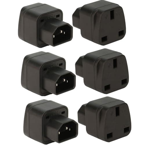 C14 to UK Outlet Socket, 6 Pack, IEC 60320 Plug, IEC 320 C14 Male to UK Female BS1363 Power Cord Connector, 13A 250V Adapter Plug, C13 Socket Conversion Adapter, Black