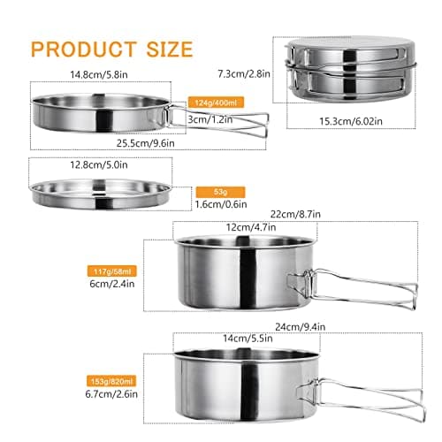 Lixada Camping Cookware Set,4 PCS Stainless Steel Camping Pot Set Compact Camping Pans for Backpacking Camping Hiking — view 5