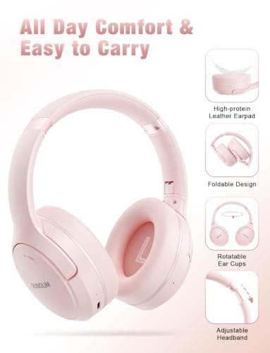 RUNOLIM Hybrid Active Noise Cancelling Headphones, Wireless Bluetooth Headphones with Microphone, 100H Playtime, Foldable Wireless Headphones Over Ear with HiFi Audio, Deep Bass for Home Travel Office — view 4