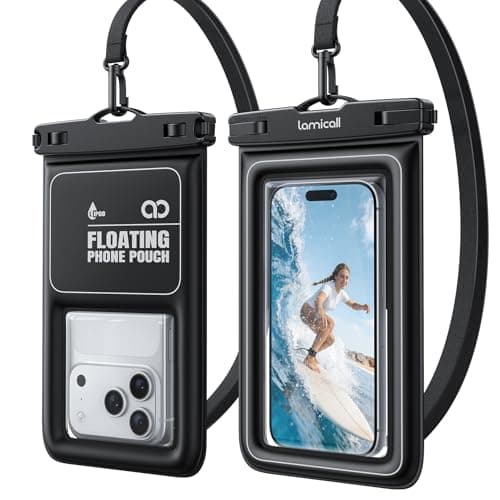Lamicall Floating Waterproof Phone Pouch – [Buoyant Sponge Padding] IP68 Underwater Phone Case, Swimming Dry Bag with Lanyard, Secure Lock, HD Touch Screen, Universal up to 7.5" - 2 Pack