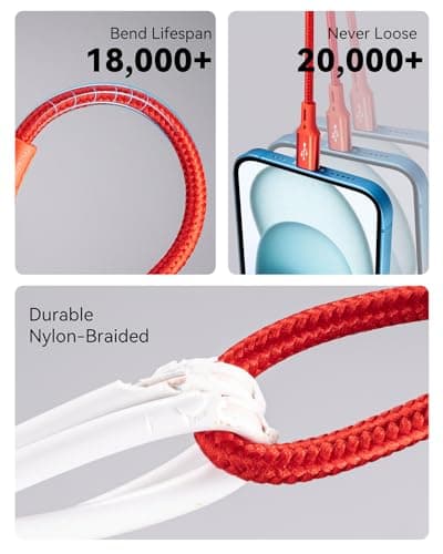 ASICEN 3 in 1 Short Multi Charger Cable, 35cm, Red, 3-Pack — view 4