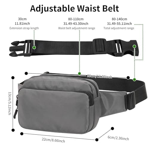IHIGOGOFA Bumbags Waist Fanny Pack Fashion Bum Bag with 30cm Extended Belt for Dog Walking Climbing Hiking Travel Cycling Girls Ladies Men Women (Grey) — view 3