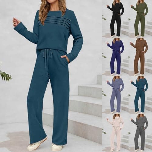 2 Piece Outfits Women Summer Vacation Gym Matching Lounge Wear modest Smart Tracksuit Sets Long Sleeve Sweater Pullover Tops High Waist Jogging Pants Oversized Running Leisure Suits with Pockets xs xl — view 5