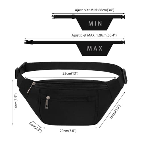 Bumbags Waist Fanny Packs for Men Women, Fashion Bum Bag with Adjustable Belt for Sport Running Hiking Jogging Travel Cycling Walking Dog Boys Ladies ect (Black) — view 4