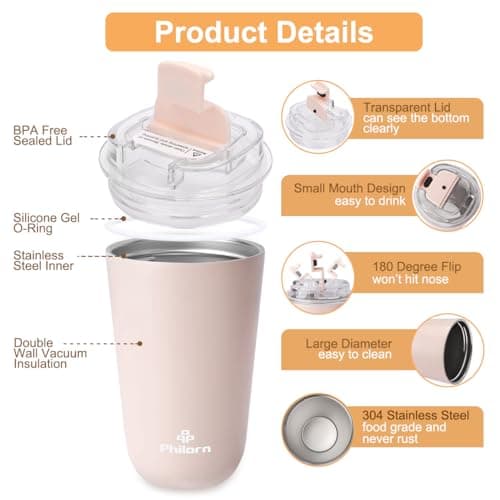 Philorn Pink Coffee Tumbler - 12 OZ Insulated Coffee Mug — view 5
