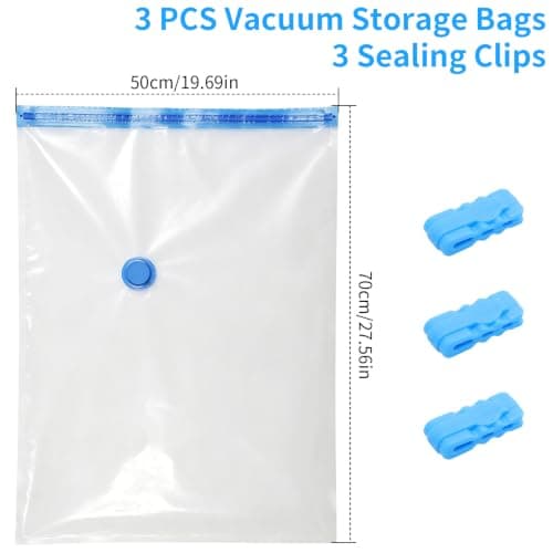 3 Pcs Space Saver Bags Vacuum Storage Bags Small Compression Zipper Storage Bags Vacuum Pack Bags for Clothes, Vacuum Bags for Clothes Travel Home, with Airtight Valve, 70 x 50 cm — view 2
