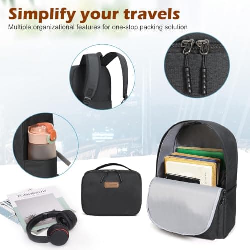 Aklsvion 20 Inch Suitcase Set PC Hard Shell Luggage Hand Luggage Travel Trolley Case Cabin Bag Sets 3 Piece Luggage Sets with Travel Backpack and Toiletry Bag for Short Travel (Black) — view 5