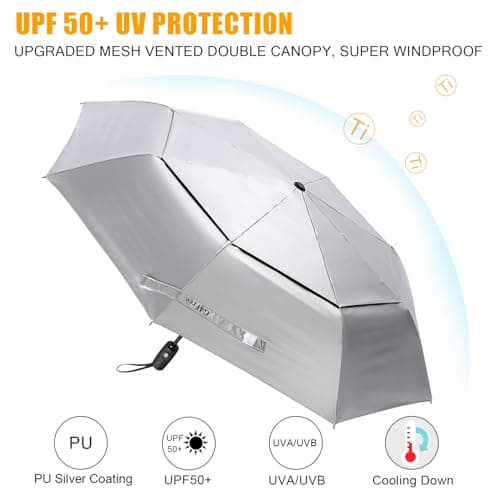 G4Free 42/46 Inch Travel Folding Umbrella Windproof Compact UPF 50+ UV Protection Double Canopy Silver Coating Sun Rain Umbrella — view 3