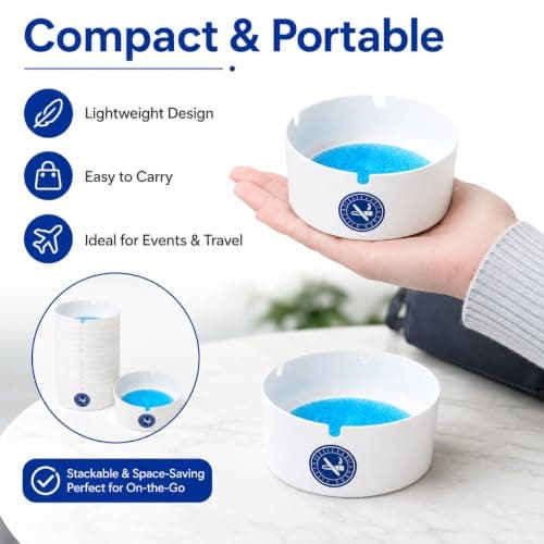Disposable Ashtray 25 Pack, Water Activated Smokeless Ashtray, Portable Stackable Cigarette Ash Holder, Ashtray for Home, Hotel, Bar, Restaurant & Outdoor Smoking Areas — view 5