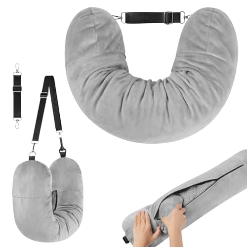 Adiwo Multifunctional Stuffable Travel Pillow, Travel Pillow Stuffable with Clothes, Soft Stuffable Neck Pillow, Fillable for Extra Luggage with Adjustable Straps, for Airplane Camping Train, Gray
