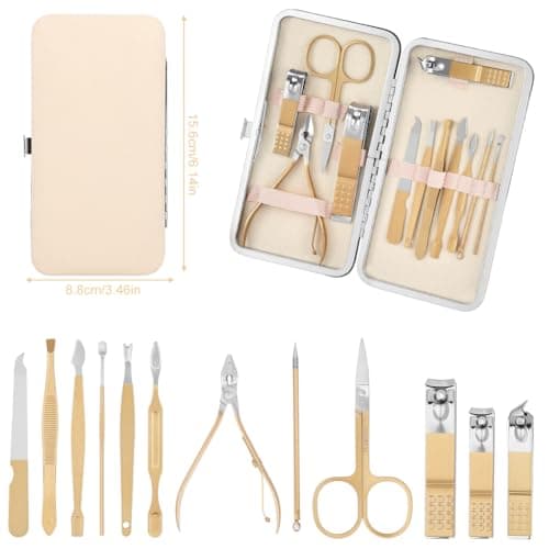 ALIIP Nail Clippers 12-Piece Manicure Set, Rose Gold Nail Clipper Kit with Premium Leather Case, Professional Nail Grooming Set with Cuticle Nipper, Portable Travel Nail Care Kit for Women — view 2