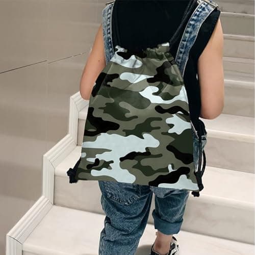 BHAHB Drawstring Backpack for String Bag Waterproof Cute Sports Beach Swimming Travel (13"×17") (Z13-Green Camouflage) — view 6