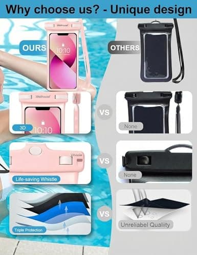 wellhouse Waterproof Phone Pouch Case, 3D Stereoscopic 7" Waterproof Cell Phone Dry Bag for iPhone15 14 13 XS XR X Pro Max Plus Mini, S22 S21 Ultra, IPX8 Underwater Phone Protector, Pink — view 6